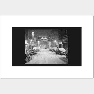 Chinatown Snow storm Boston MA Chinatown Gate Black and White Posters and Art